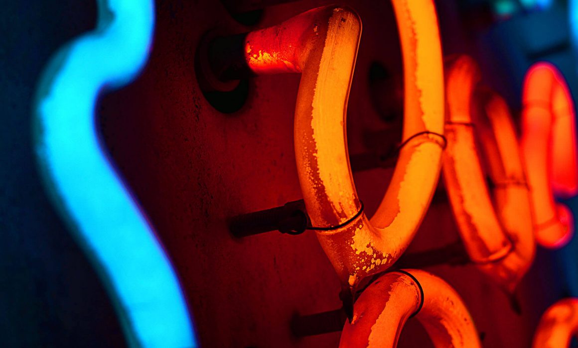 A neon sign close up